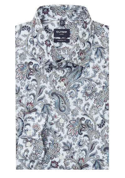 OLYMP Luxor modern fit Hemd Langarm New Kent Kragen Muster wei�