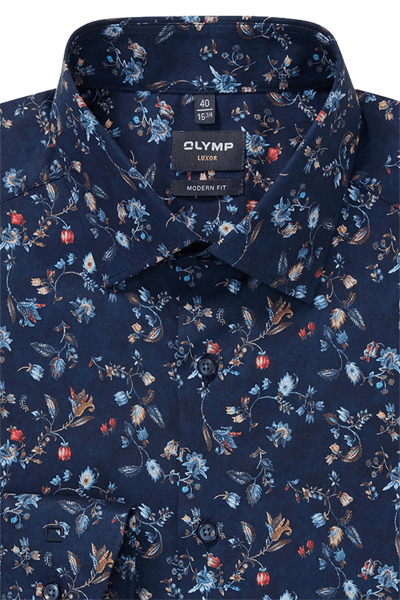 Produktbild f�r 'OLYMP Luxor modern fit Hemd extra langer Arm New Kent Kragen Blumenmuster blau'