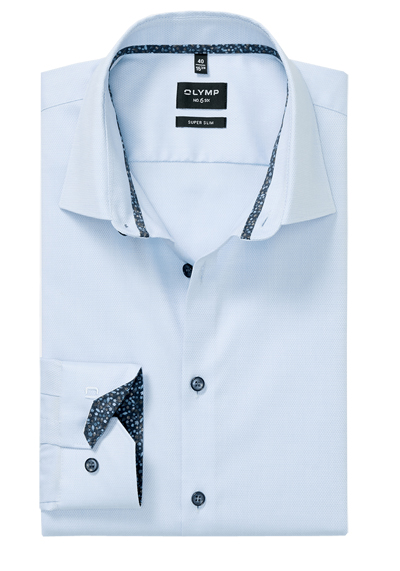OLYMP No. Six super slim Hemd Langarm New Kent Kragen Muster hellblau preisreduziert