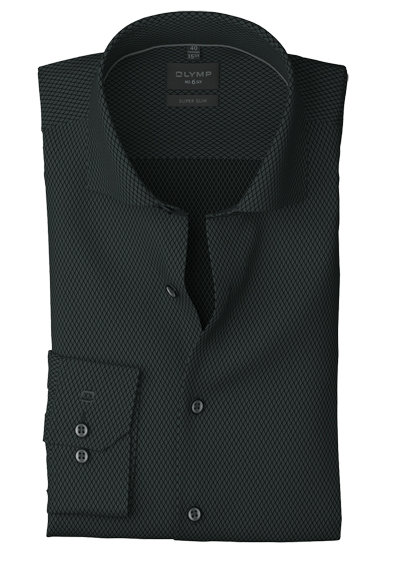 OLYMP No. Six super slim Hemd Langarm Haifischkragen Muster schwarz