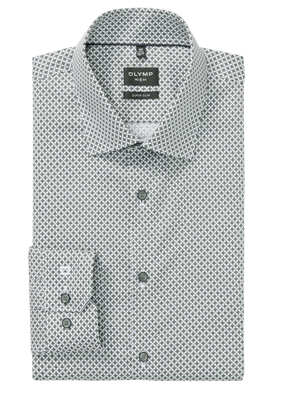OLYMP No. Six super slim Hemd Langarm New Kent Kragen Muster gr�n