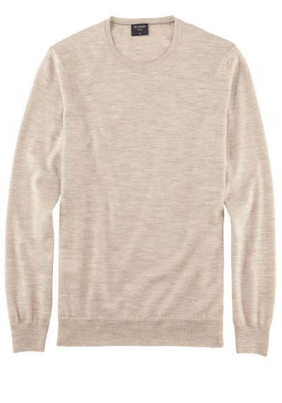 OLYMP Casual Strick Pullover Rundhals extrafeine Merinowolle hellbraun