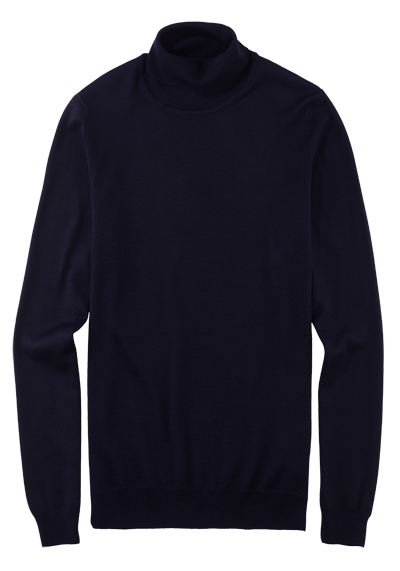 OLYMP Casual Strick Pullover Rollkragen extrafeine Merinowolle nachtblau