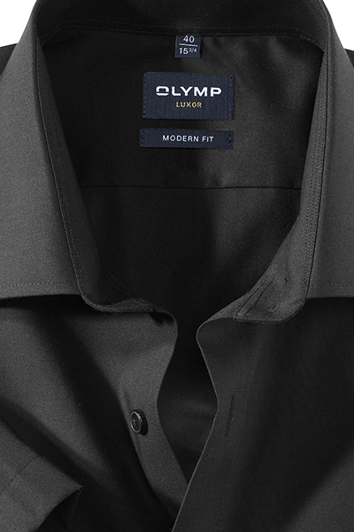 OLYMP Luxor modern fit Hemd Halbarm New Kent Kragern Popeline schwarz