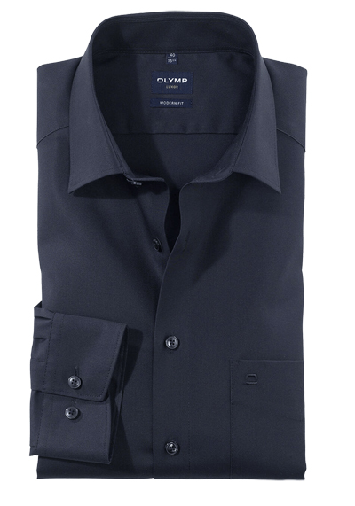 OLYMP Luxor modern fit Hemd Langarm mit New Kent Kragen Popeline navy