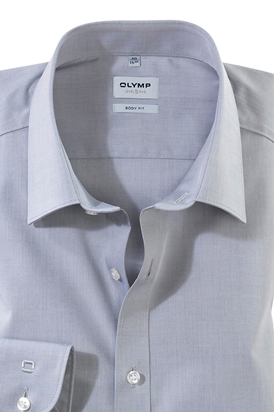 OLYMP Level Five body fit Hemd Langarm mit New Kent Kragen silber