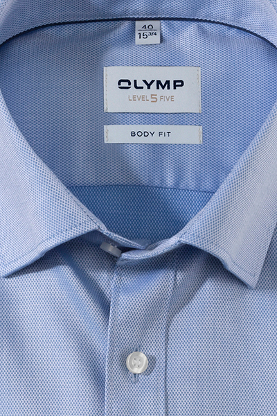 OLYMP Level Five body fit Hemd Langarm Under Button Down Kragen Struktur mittelblau