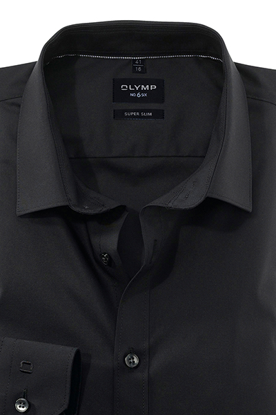OLYMP No. Six super slim Hemd Stretch Langarm Uni schwarz