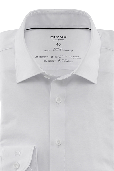 OLYMP Level Five 24/Seven body fit Hemd Langarm Jersey Stretch weiß