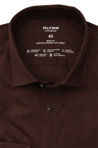 OLYMP Level Five 24/Seven body fit Hemd Langarm Jersey Stretch bronze