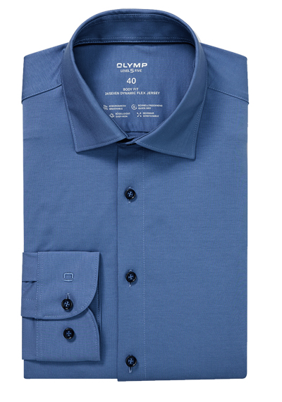 OLYMP Level Five body fit Hemd 24 / Seven extra langer Arm Jersey Stretch mittelblau