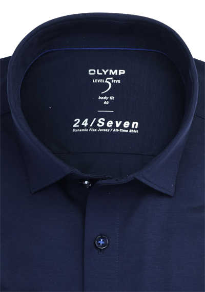 OLYMP Level Five body fit Hemd 24 / Seven extra langer Arm Jersey Stretch blau