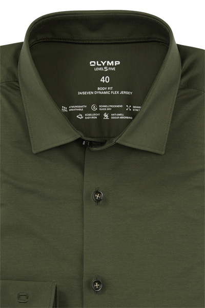 Produktbild fr 'OLYMP Level Five 24/Seven body fit Hemd Langarm Jersey Stretch moos'