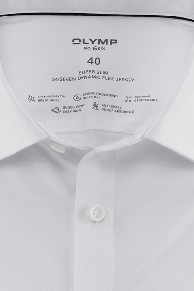 OLYMP No. Six 24/Seven super slim Businesshemd extra langer Arm Haifischkragen Jersey weiß