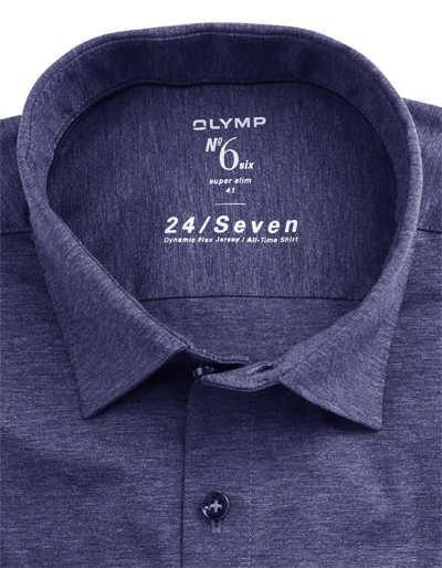 OLYMP No. Six 24/Seven super slim Businesshemd Langarm Haifischkragen Struktur rauchblau