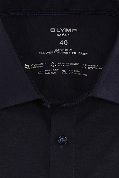 OLYMP No. Six 24/Seven super slim Businesshemd extra langer Arm Haifischkragen Jersey nachtblau