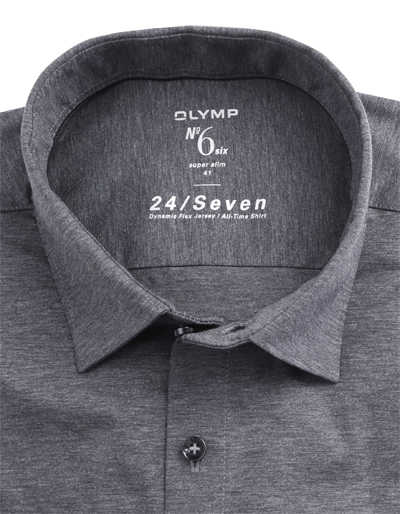 OLYMP No. Six 24/Seven super slim Businesshemd Langarm Haifischkragen Struktur dunkelgrau
