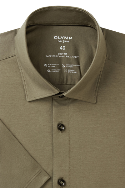 Produktbild fr 'OLYMP Level Five 24/Seven body fit Hemd Halbarm Jersey Stretch oliv'