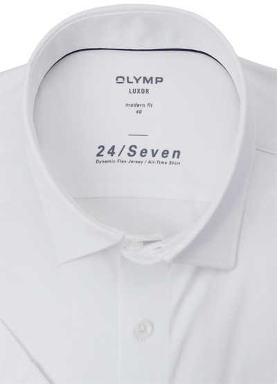 OLYMP Luxor 24/Seven modern fit Hemd Halbarm Jersey Stretch wei