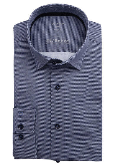 OLYMP Luxor 24/Seven modern fit Hemd Langarm Haifischkragen Stretch Struktur navy