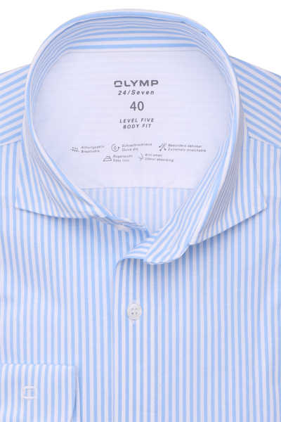 OLYMP Level Five 24/Seven body fit Hemd Langarm Jersey Streifen hellblau
