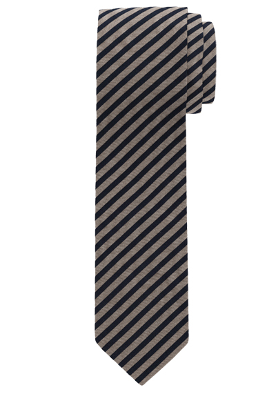 OLYMP Krawatte slim 6,5 cm breit aus reiner Seide Fleckabweisend Streifen braun