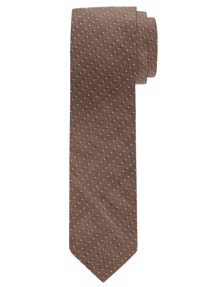 OLYMP Krawatte slim 6,5 cm breit aus reiner Seide Fleckabweisend Punkte braun
