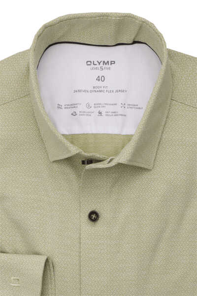 OLYMP Level Five 24/Seven body fit Hemd extra langer Arm New Kent Kragen Muster grün