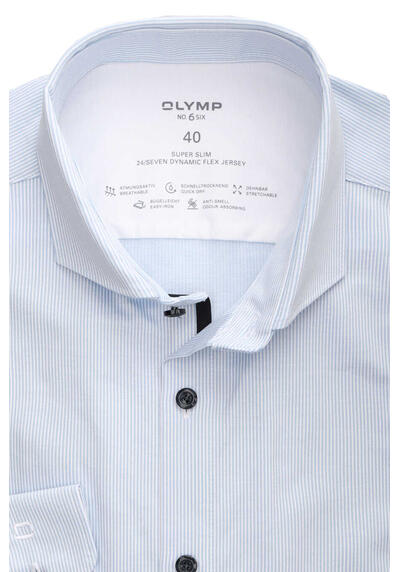OLYMP No. Six 24/Seven super slim Hemd Langarm Haifischkragen Streifen hellblau