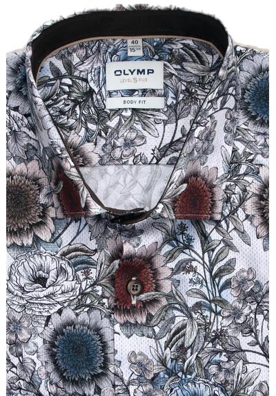 OLYMP Level Five body fit Hemd Langarm New Kent Kragen Blumenmuster blau