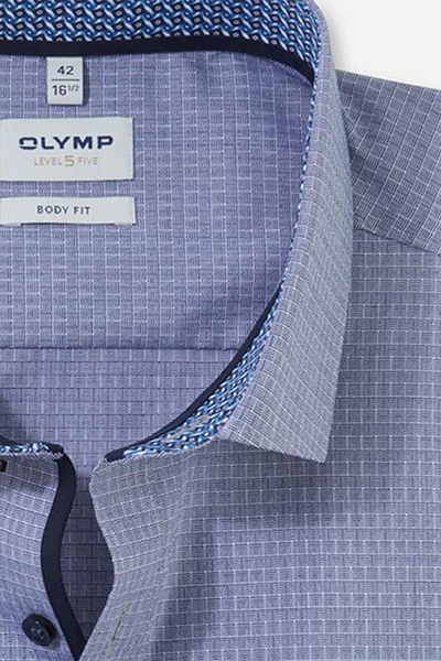 OLYMP Level Five body fit Hemd extra langer Arm New Kent Kragen Muster dunkelblau
