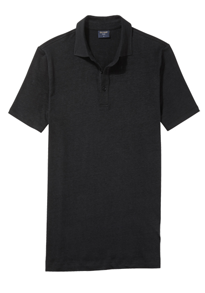 OLYMP Regular Fit Polo Halbarm geknpfter Polokragen Leinen Stretch schwarz