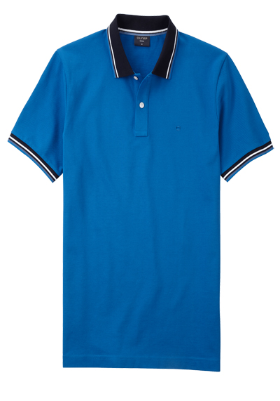 OLYMP Regular Fit Polo Halbarm geknpfter Polokragen Baumwolle Pique blau