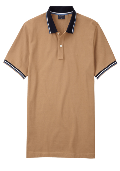 OLYMP Regular Fit Polo Halbarm geknpfter Polokragen Baumwolle Pique hellbraun