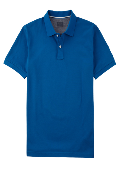 OLYMP Regular Fit Polo Halbarm geknpfter Polokragen Baumwolle Pique blau
