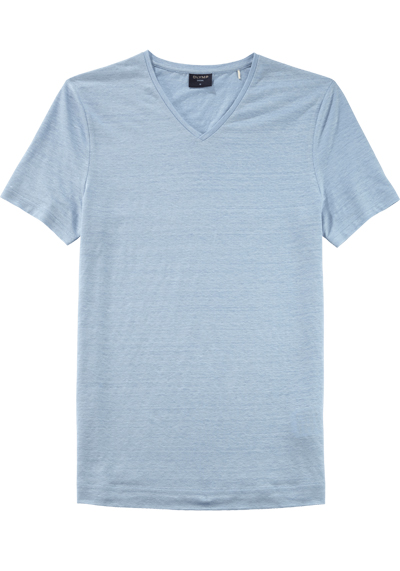 OLYMP Regular Fit T-Shirt Halbarm geknpfter V-Ausschnitt Leinenmix aqua