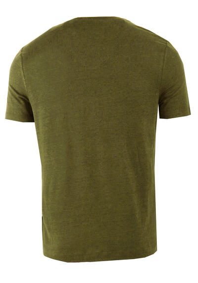 Produktbild fr 'OLYMP Regular Fit T-Shirt Halbarm geknpfter V-Ausschnitt Leinenmix oliv'