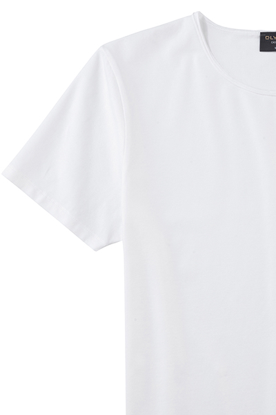 OLYMP Regular Fit T-Shirt Halbarm Rundhals Baumwolle Stretch Jersey wei