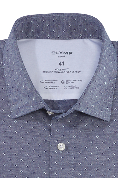 OLYMP Luxor modern fit 24/Seven Hemd Langarm New Kent Kragen Muster dunkelblau