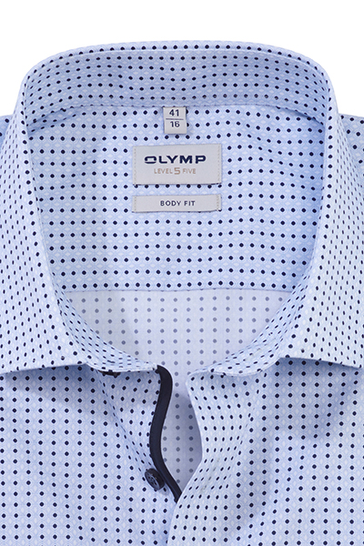 OLYMP Level Five body fit Hemd Langarm mit New Kent Kragen Stretch Muster blau