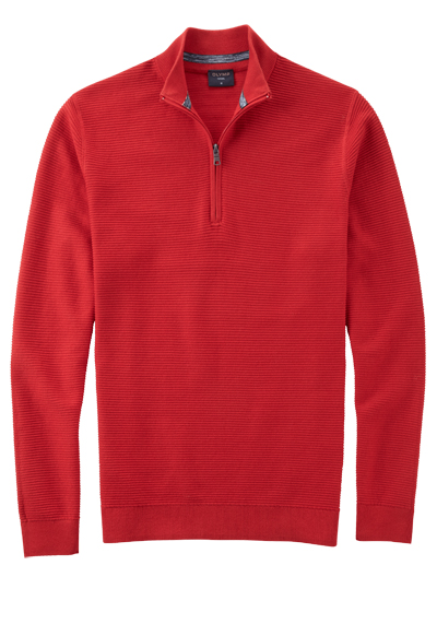 OLYMP regular fit Troyer Langarm Stehkragen Zipper rot