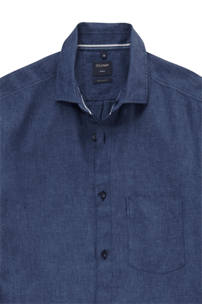 Produktbild fr 'OLYMP Casual regular fit Hemd Langarm New Kent Kragen Leinen dunkelblau'