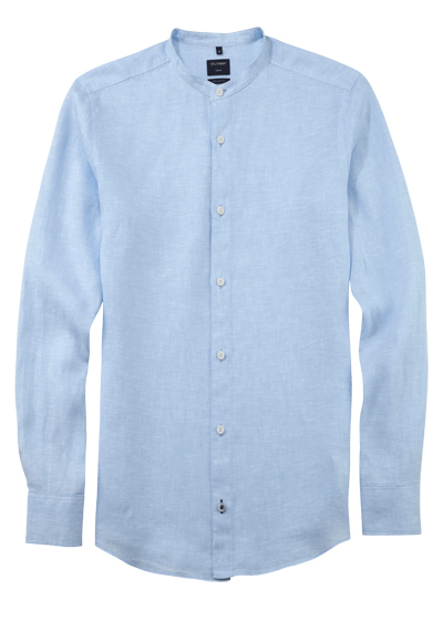 OLYMP Casual regular fit Hemd Langarm Stehkragen Leinen hellblau