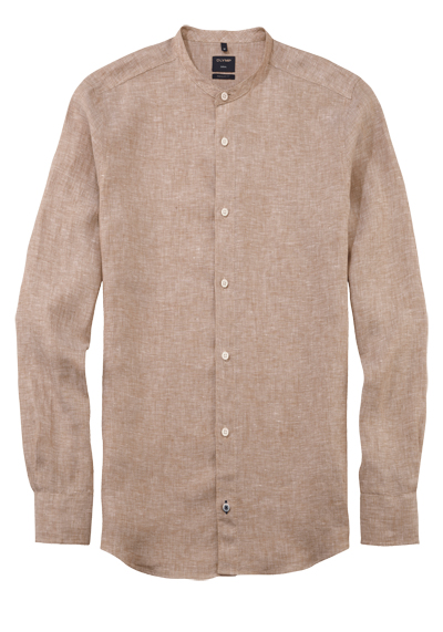 OLYMP Casual regular fit Hemd Langarm Stehkragen Leinen dunkelblau