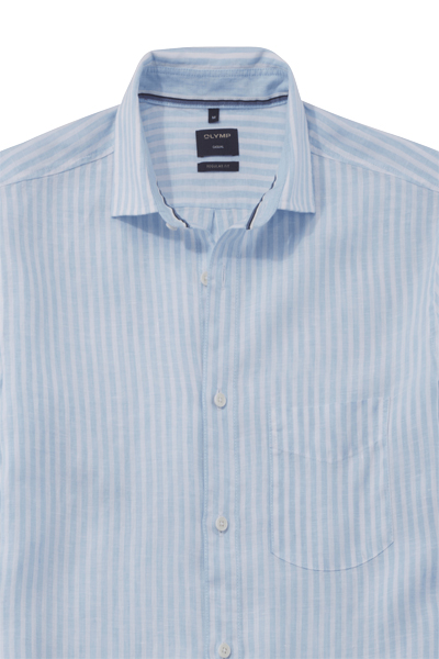 Produktbild fr 'OLYMP Casual regular fit Hemd Langarm New Kent Kragen Leinen Streifen hellblau'