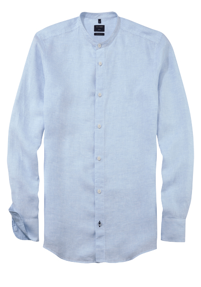OLYMP Casual regular fit Hemd Langarm Stehkragen Leinen Ringel hellblau