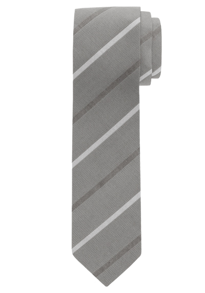 OLYMP Krawatte slim 6,5 cm breit aus reiner Seide Fleckabweisend Streifen grau