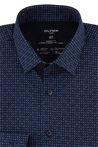 Produktbild fr 'OLYMP Luxor modern fit 24/Seven Hemd Langarm New Kent Kragen Muster dunkelblau'