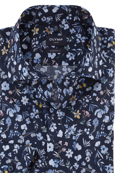 Produktbild fr 'OLYMP Luxor modern fit Hemd Langarm New Kent Kragen Blumenmuster dunkelblau'