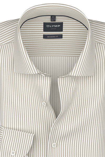 Produktbild f�r 'OLYMP Luxor modern fit Hemd Langarm New Kent Kragen Twill Streifen beige'